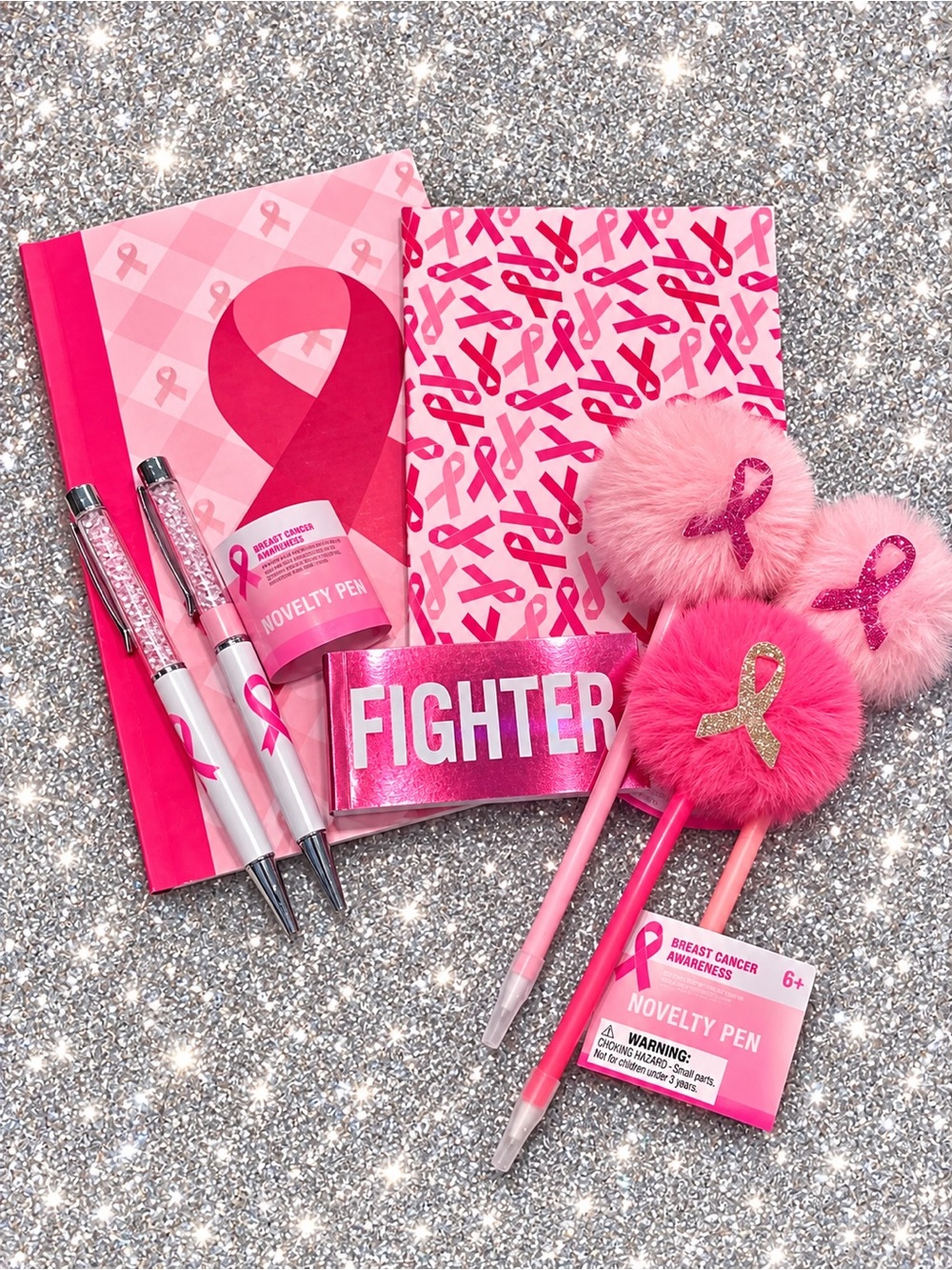 Breast Cancer Awareness (2) Notebooks, (2) Pens & (3) Fuzzy Pens